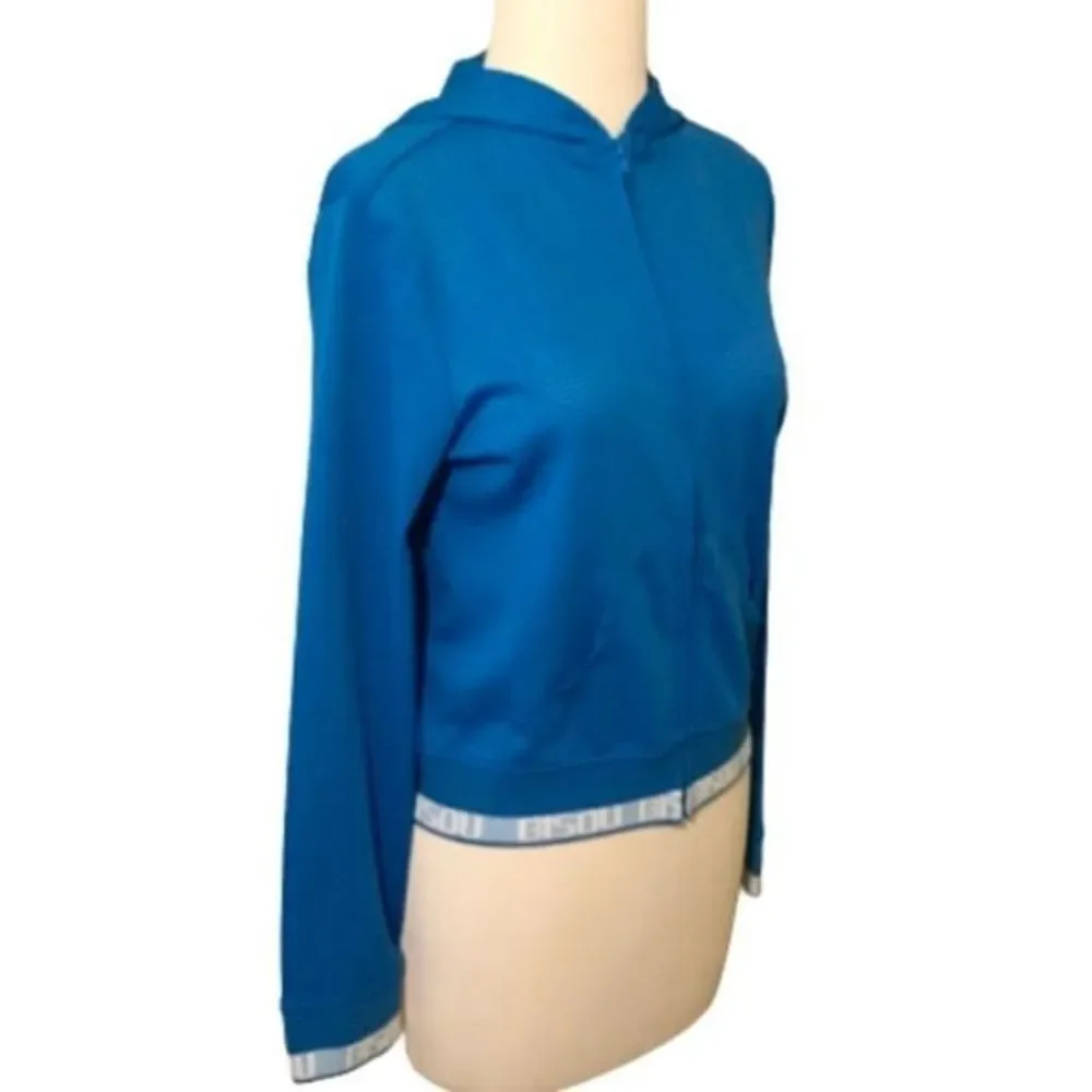 Bisou Bisou Sport Marine Blue‎ Perforated Zip Front Hoodie M